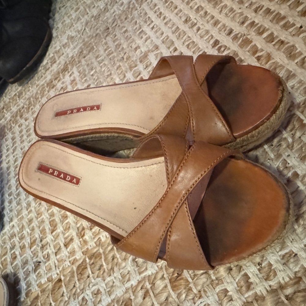 Prada Brown Leather Wedge Shoes - Picture 3 of 4